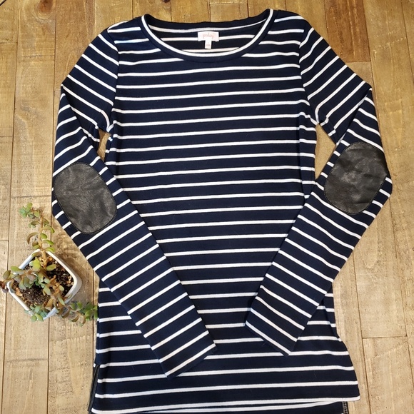 Pixley Tops - Stitch Fix Greenich Stripe Elbow Patch Navy Blue